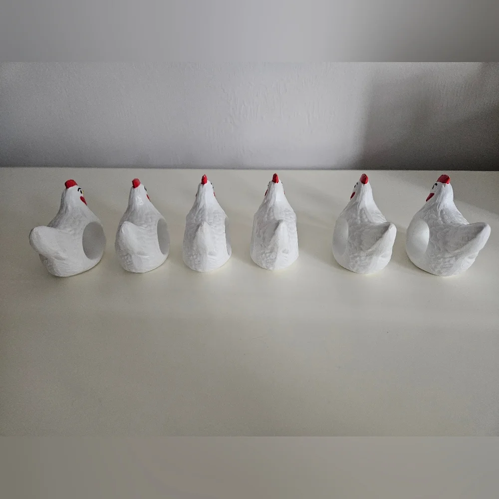 White Ceramic Hand Painted Chicken Napkin Holders x 6
